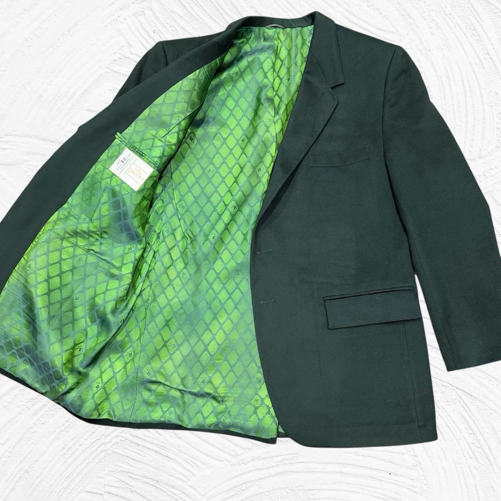 Louis Roth Vintage‎ 80s Custom Men's 42R Hunter Green Wool Flannel Blazer Jacket